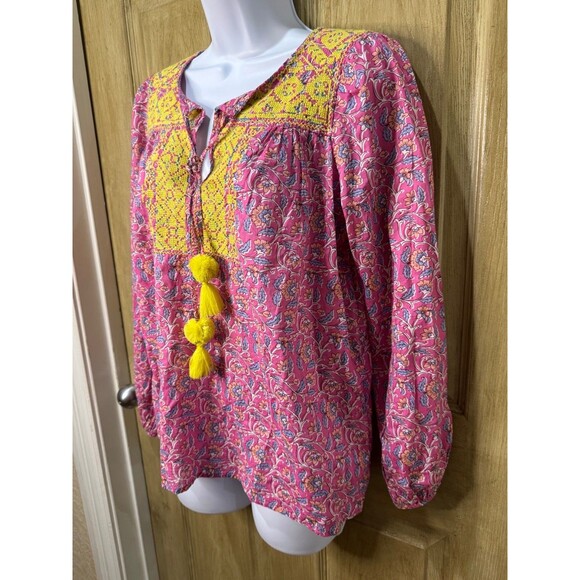 J Crew Starina Embroidered Tassel Blouse Cotton Sz XXS - Picture 5 of 8
